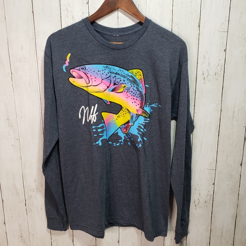 Like New! Neff Gray Long Sleeve Neon Rainbow Fish